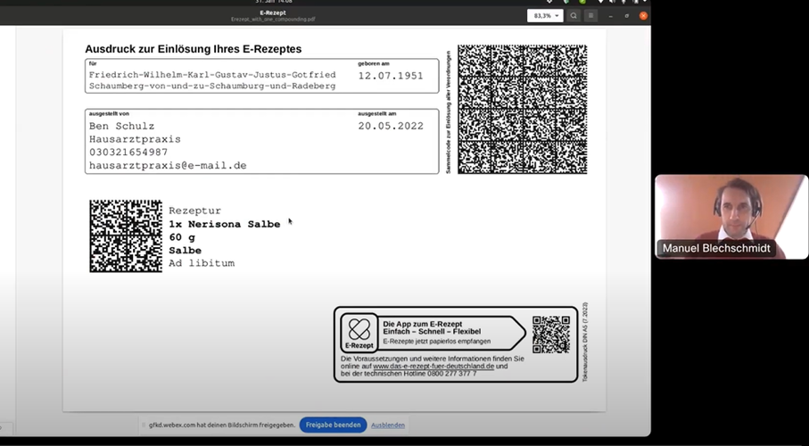 Screenshot Vortrag ,,Ausdruck zur Einl&ouml;sung Ihres E-Rezeptes"