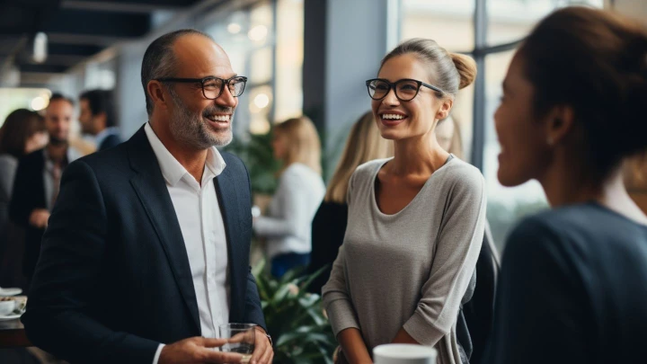 Drei Menschen lachend